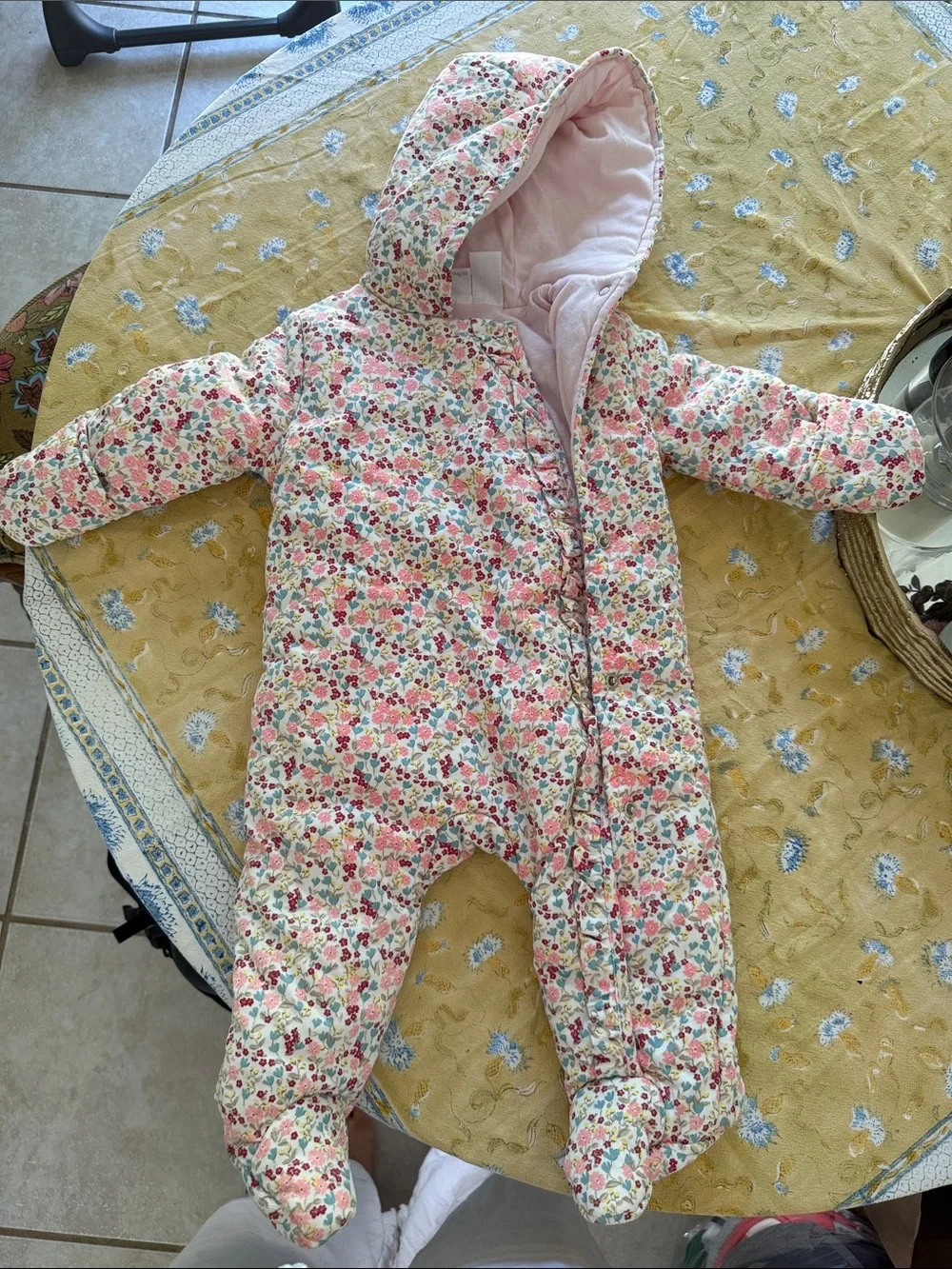 Koala Kids Floral Hooded Footie One-Piece - Pink Multi